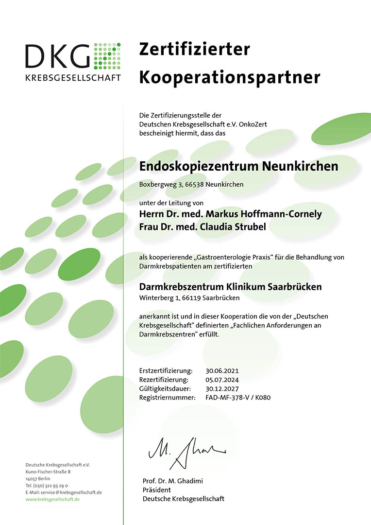 Zertifikat der Deutschen Krebsgesellschaft